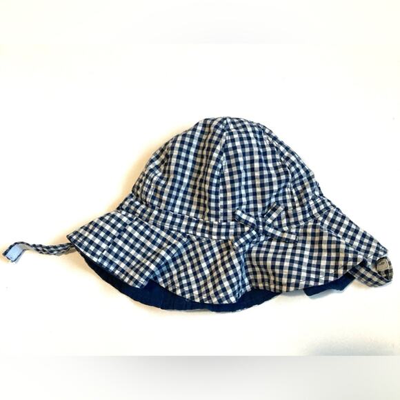 ❤️5/$25 SALE Carter’s Blue White Seersucker Gingham Plaid Bubble Tank Romper Hat - Picture 3 of 11